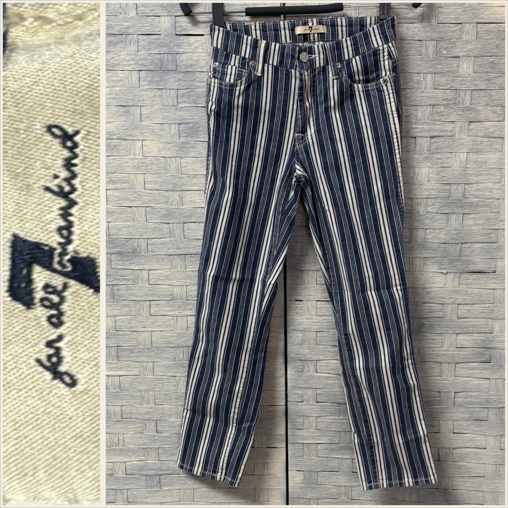 7 For All Mankind 24‎ Striped High Waisted Blue White Denim